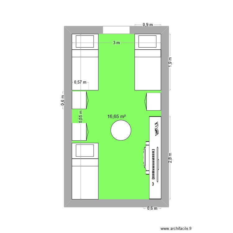 Chambre en 3. Plan de 1 pièce et 17 m2