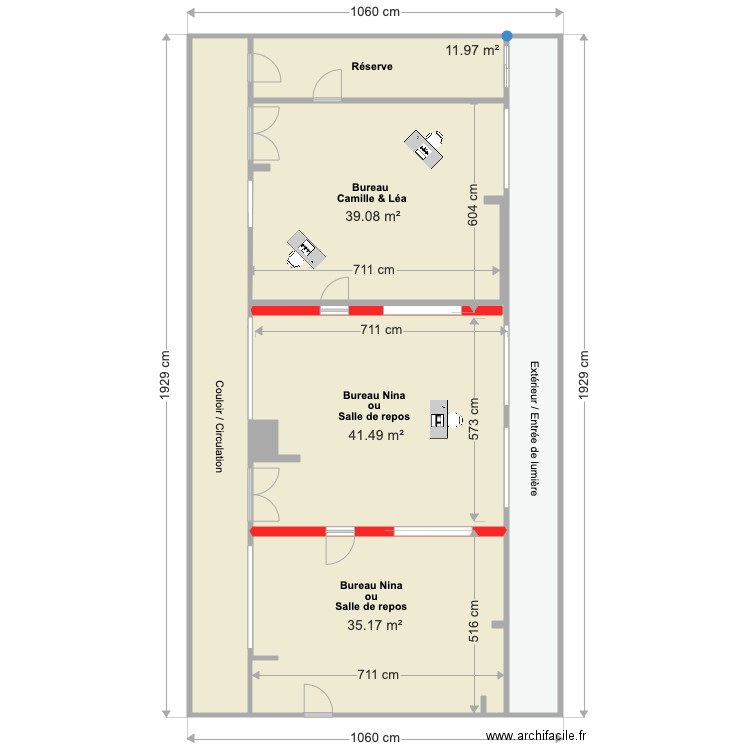 C.C Commissariat - 3 sous espaces. Plan de 0 pièce et 0 m2