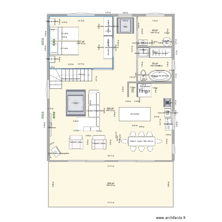 rez de chaussée 3 août. Plan de 5 pièces et 101 m2