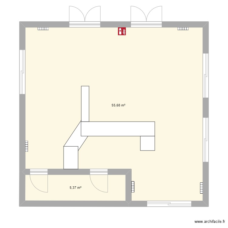 Salle du Vézou. Plan de 2 pièces et 61 m2