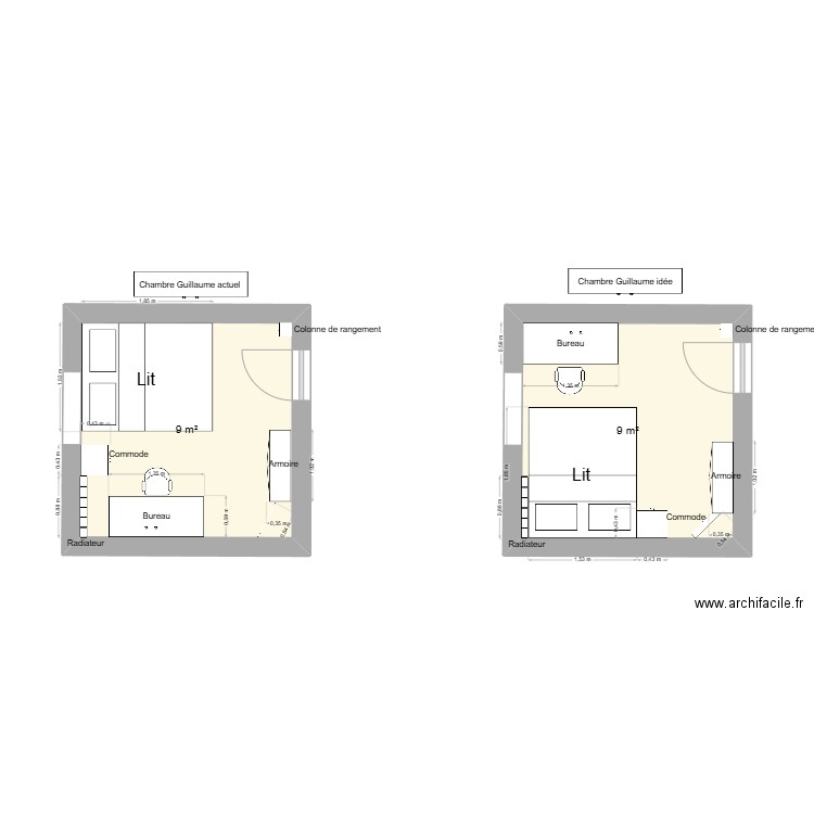 Chambre Guillaume. Plan de 2 pièces et 18 m2