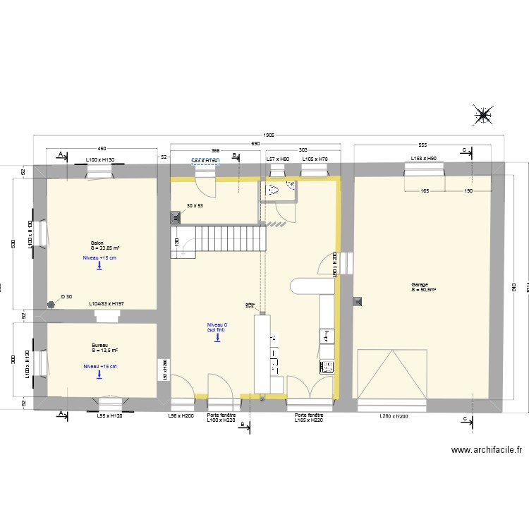 RDC_V6 après travaux. Plan de 1 pièce et 154 m2