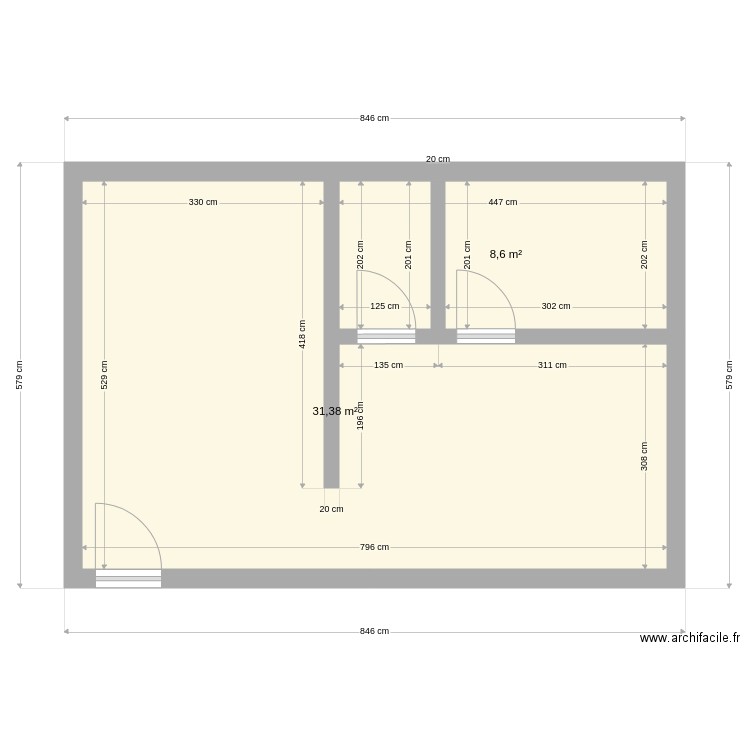 Beuvardes - Plan 2 pièces 40 m2 dessiné par phenaut