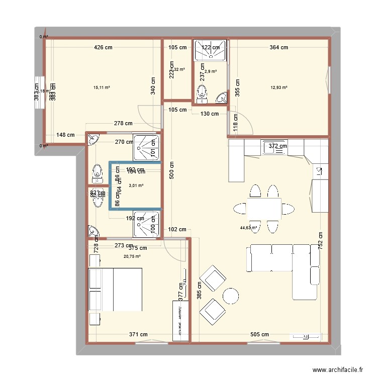 Serra66. Plan de 3 pièces et 121 m2