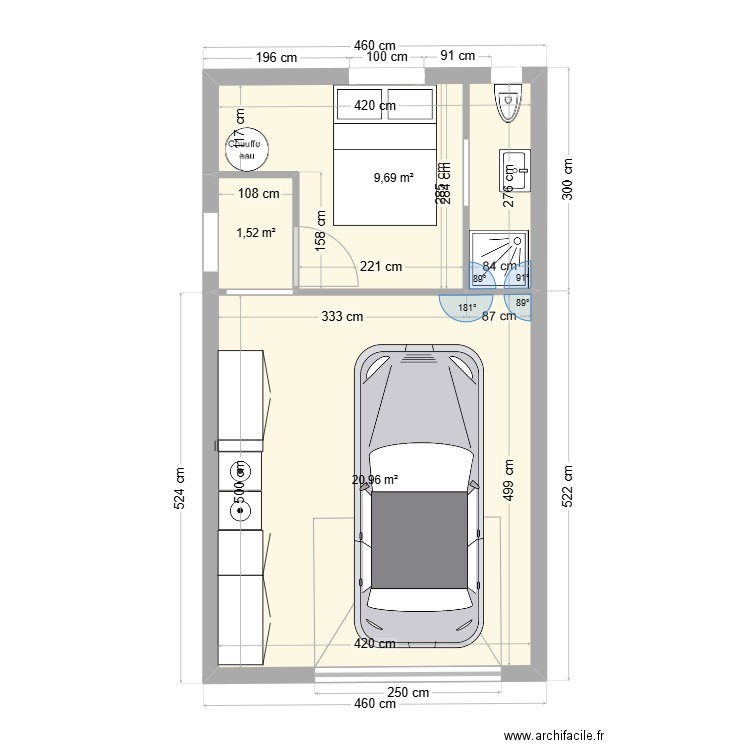 Micka. Plan de 3 pièces et 32 m2