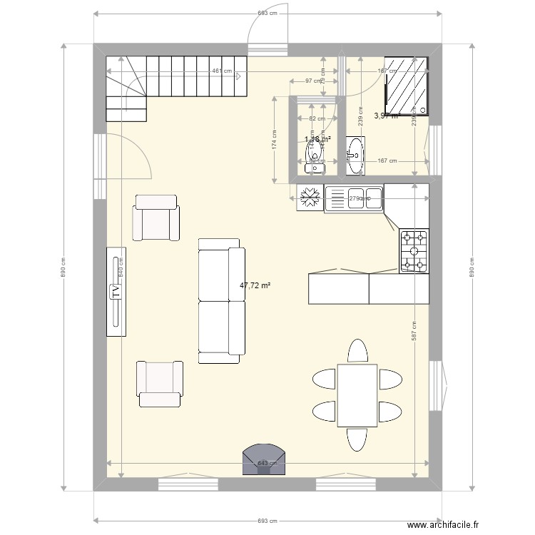 CdB P1. Plan de 3 pièces et 53 m2