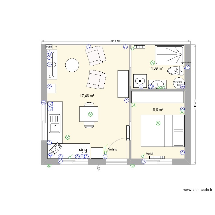 Locatif bernard 5 elec. Plan de 3 pièces et 29 m2