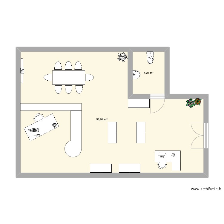 1083. Plan de 2 pièces et 61 m2