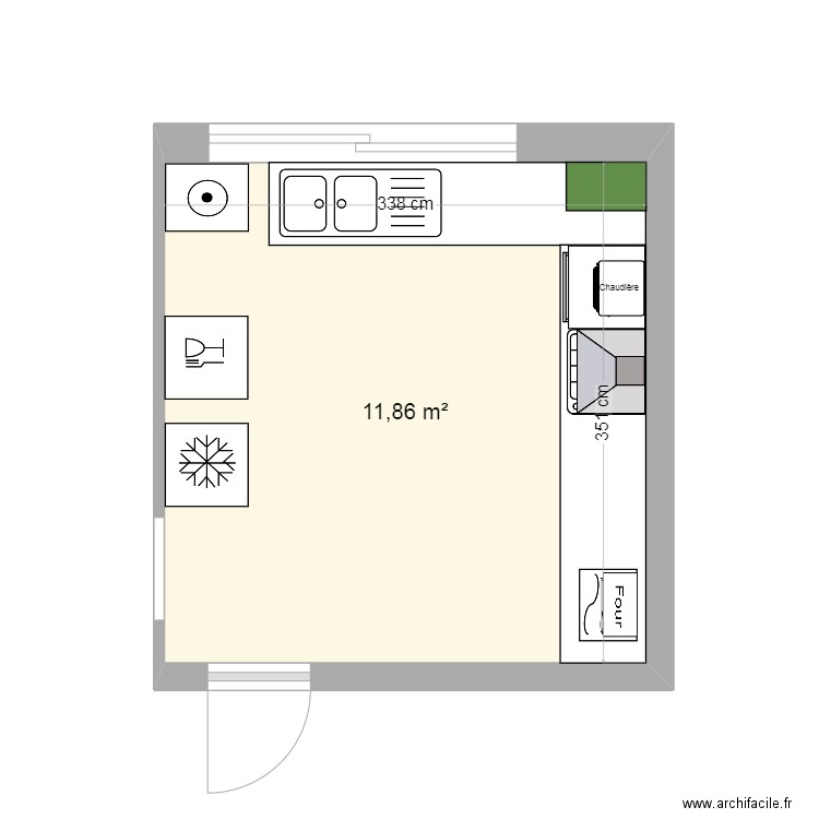 Cuisine Sandra_Boucau. Plan de 1 pièce et 12 m2