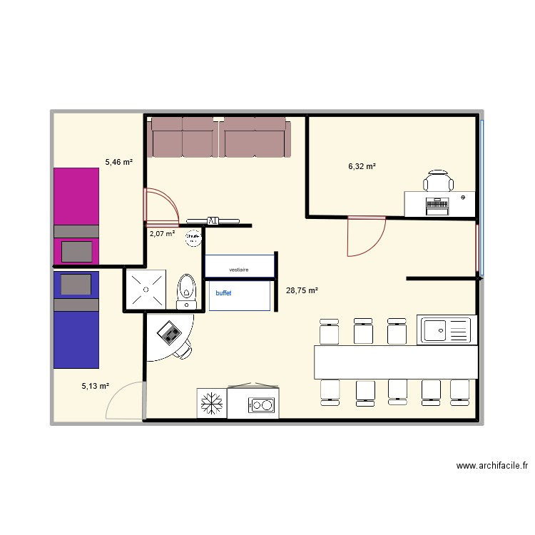 ange. Plan de 5 pièces et 48 m2