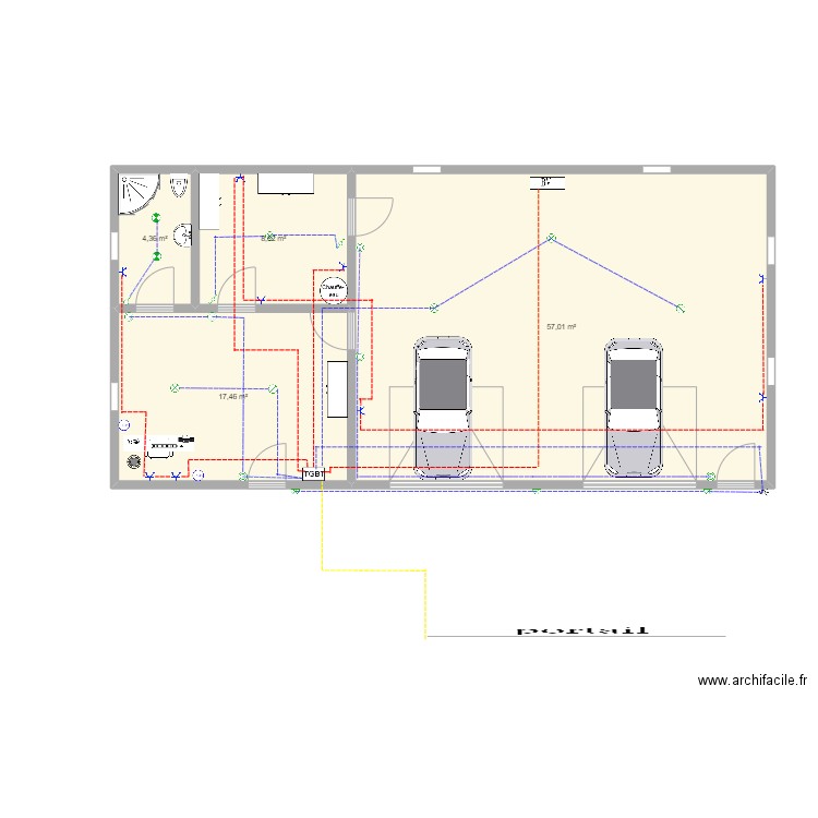 SHEMA ARCHETECTURAL. Plan de 4 pièces et 88 m2