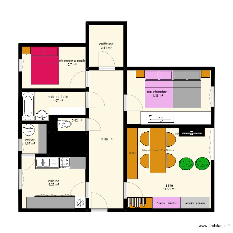 appartement 35. Plan de 11 pièces et 68 m2