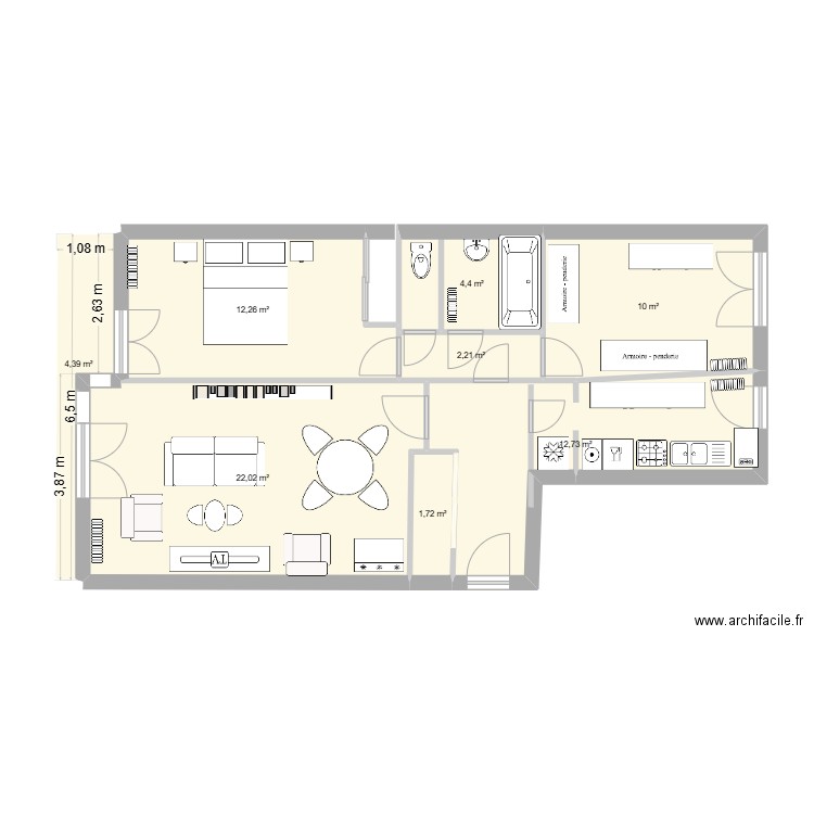 Poincaré. Plan de 8 pièces et 70 m2