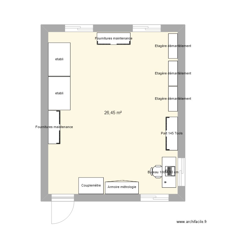 Bungalow etage 12 JBP. Plan de 1 pièce et 26 m2