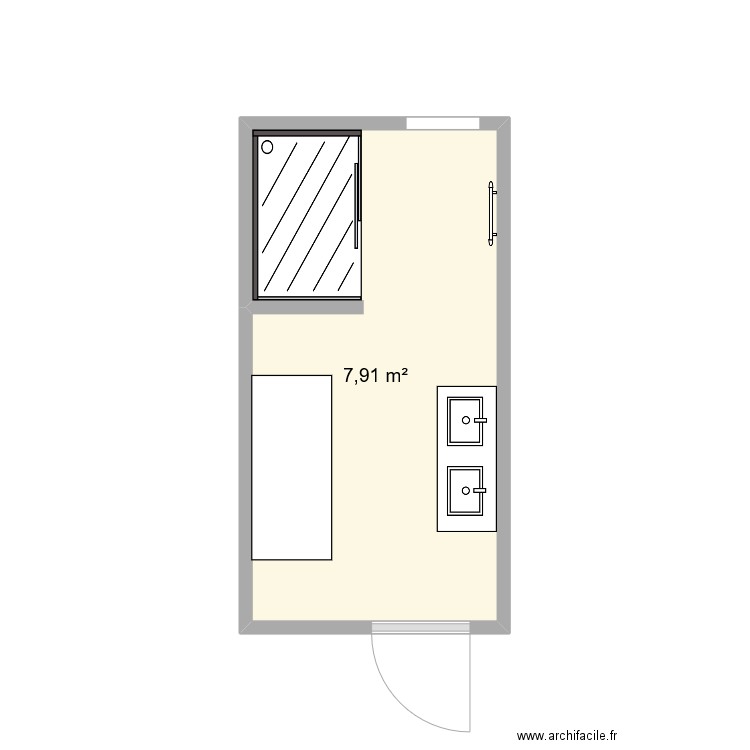 SDB. Plan de 1 pièce et 8 m2