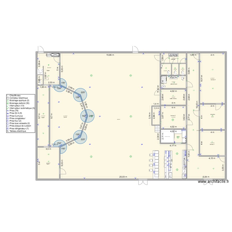 projet salle elec. Plan de 18 pièces et 577 m2