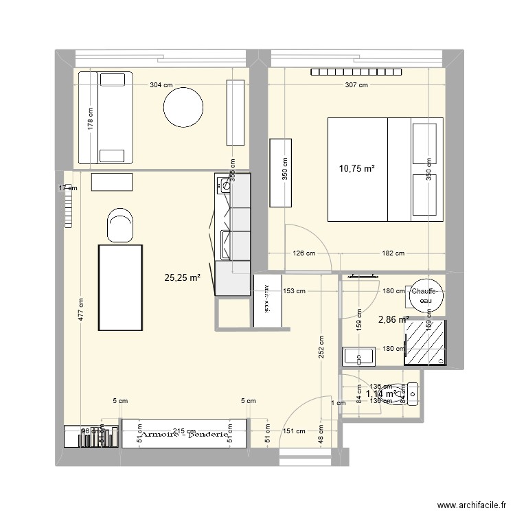 appart lyon. Plan de 4 pièces et 40 m2