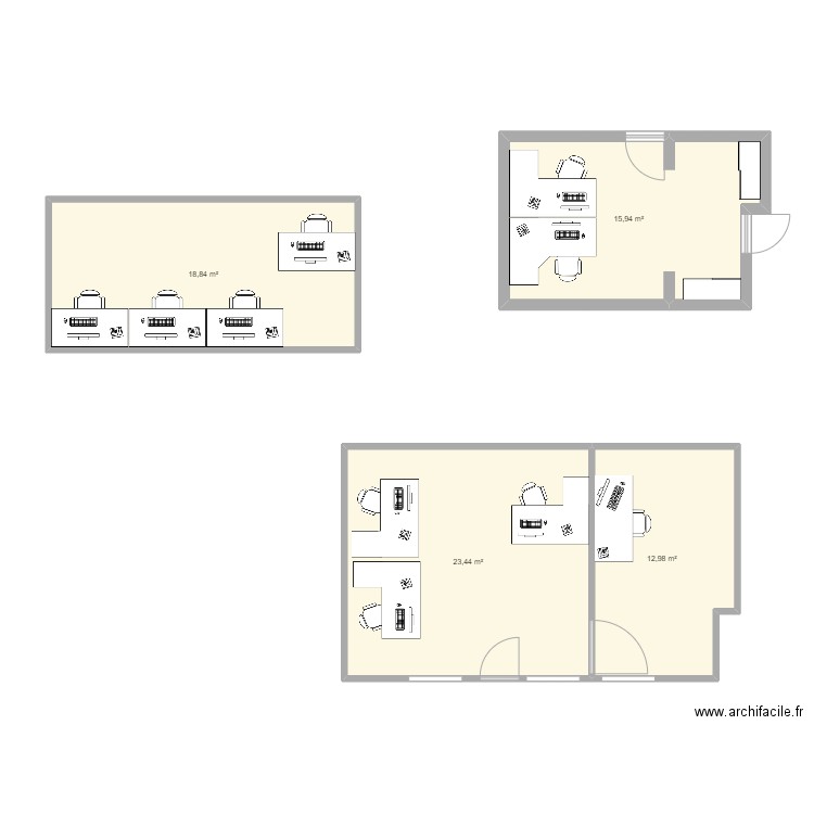 Bureau . Plan de 4 pièces et 71 m2