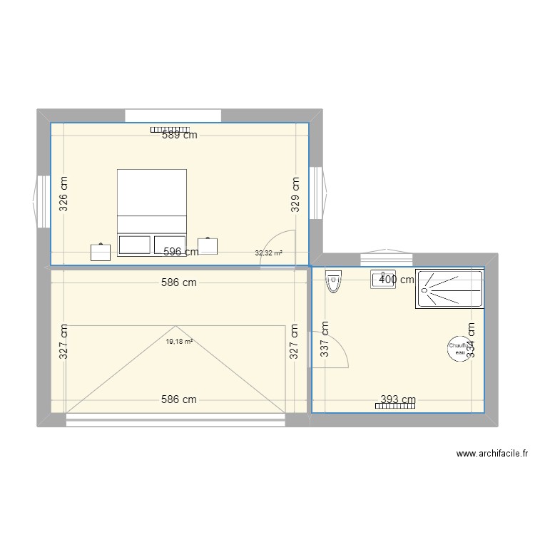 1er étage_étape 1. Plan de 2 pièces et 51 m2