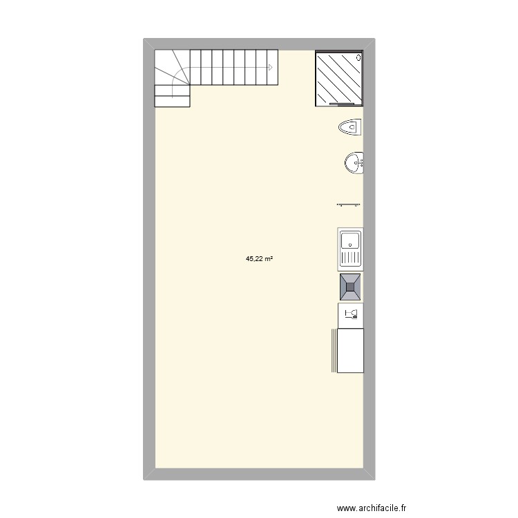 Bateau. Plan de 1 pièce et 45 m2