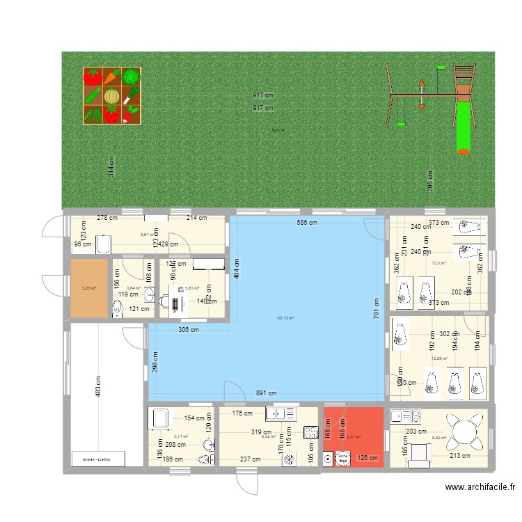 MicroCreche meublée. Plan de 11 pièces et 125 m2