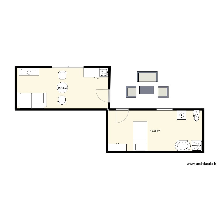 variation 1. Plan de 2 pièces et 31 m2