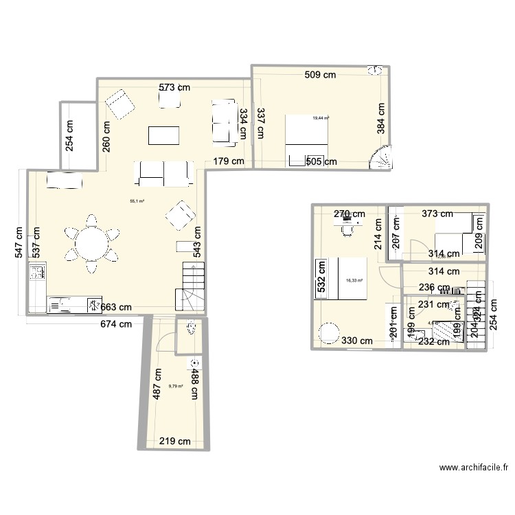 Saint Briac extension v1 grand salon. Plan de 6 pièces et 118 m2