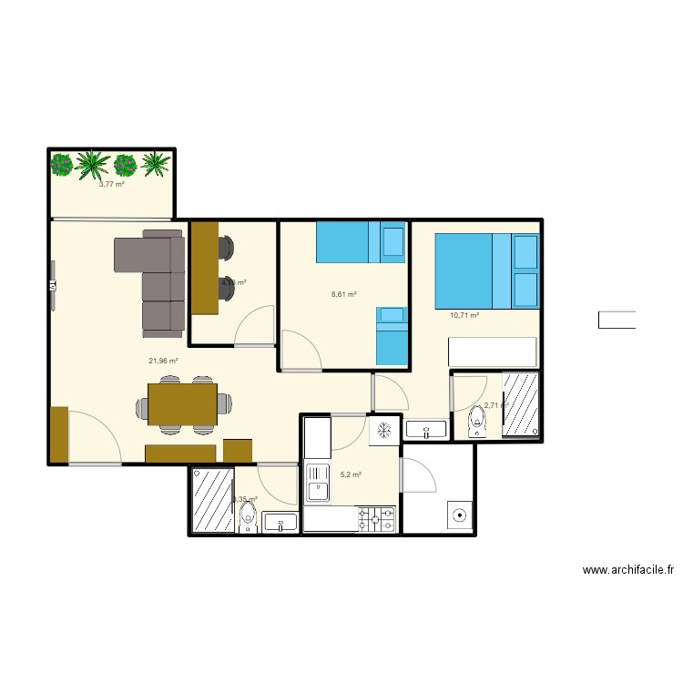 Appart Taipei_240826. Plan de 8 pièces et 61 m2