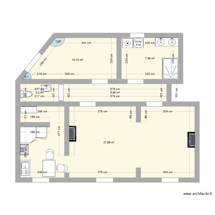 sophie projet v1. Plan de 5 pièces et 63 m2