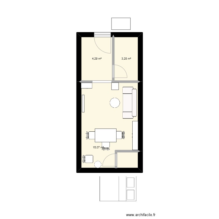 Tresor vn. Plan de 3 pièces et 23 m2