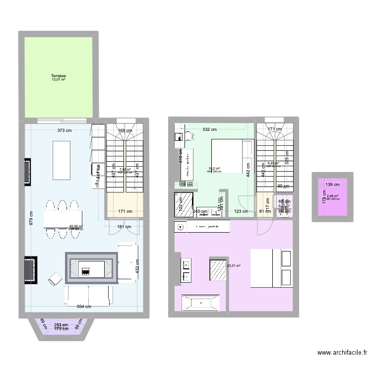 Chambres mur original 3. Plan de 9 pièces et 111 m2