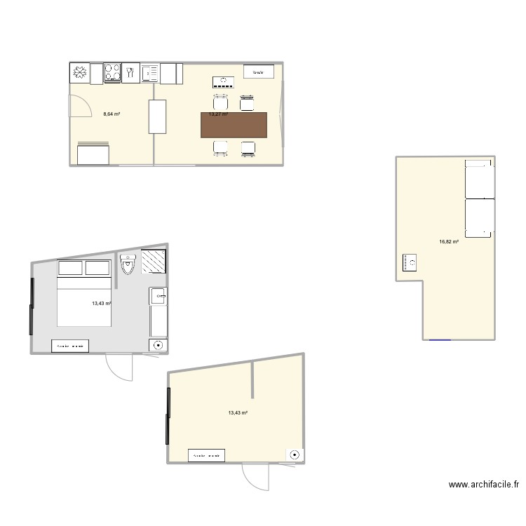 salon. Plan de 5 pièces et 66 m2