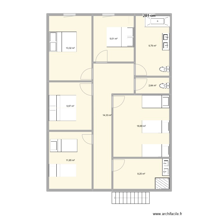 salle de jeu etage v13. Plan de 9 pièces et 96 m2