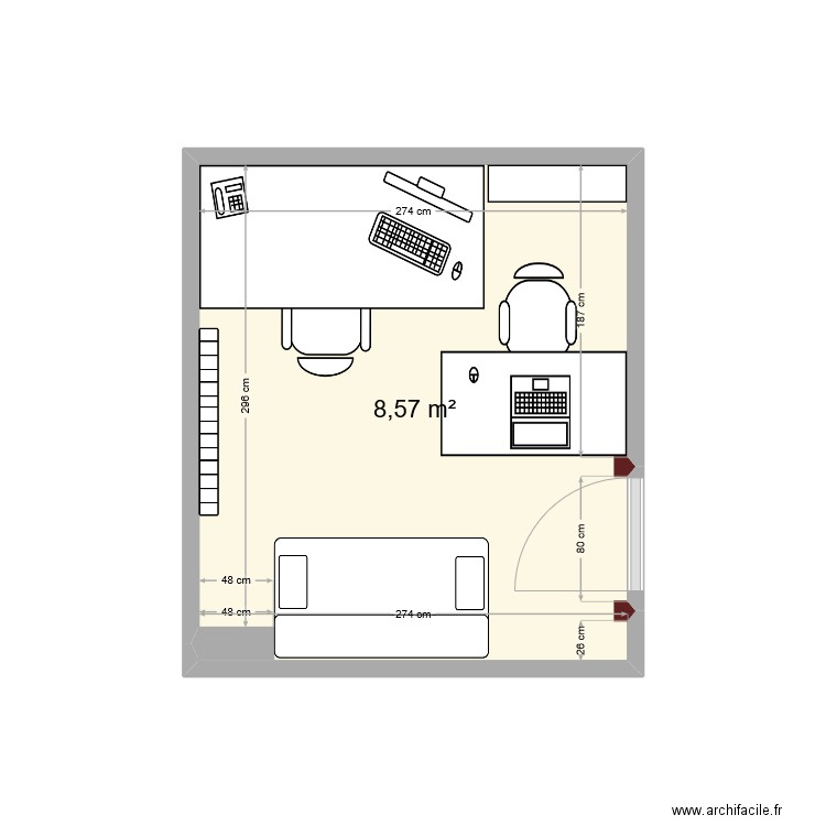 Bureau2. Plan de 1 pièce et 9 m2