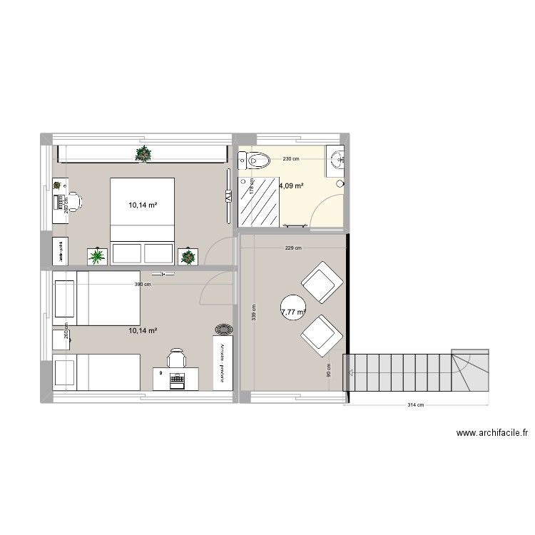 1mezzanine parents. Plan de 4 pièces et 32 m2