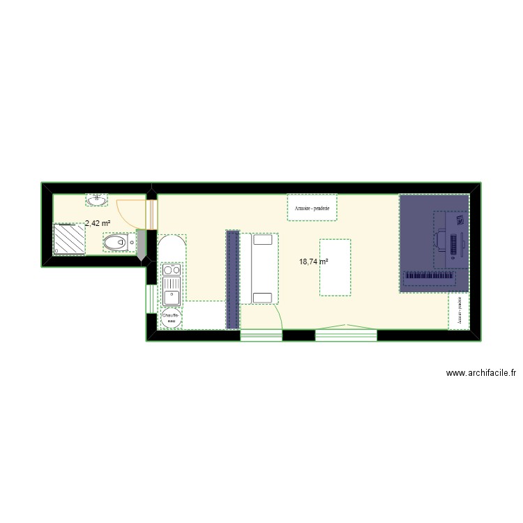 ROBIN 2. Plan de 2 pièces et 21 m2