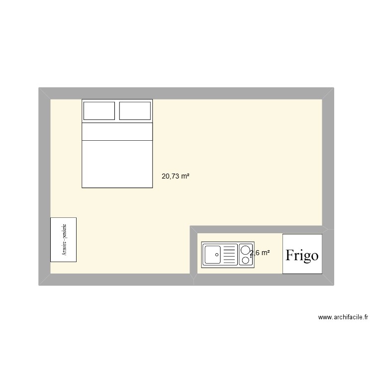 bihv. Plan de 2 pièces et 23 m2