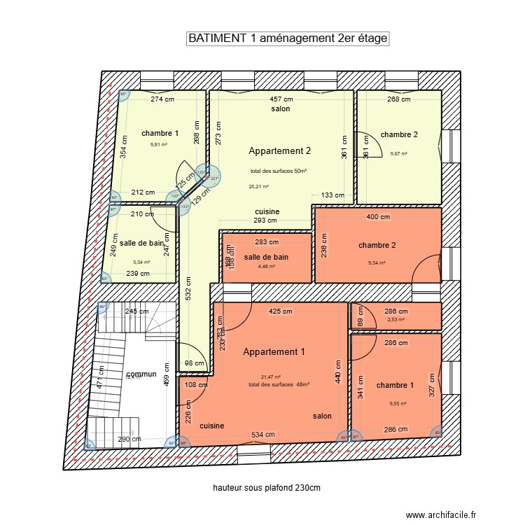  Bâtiment 1 aménagement 2er étage . Plan de 10 pièces et 110 m2