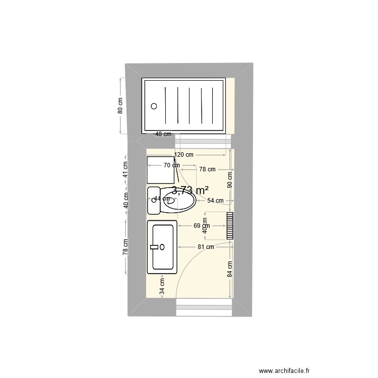 Salle de bzin V1. Plan de 1 pièce et 4 m2