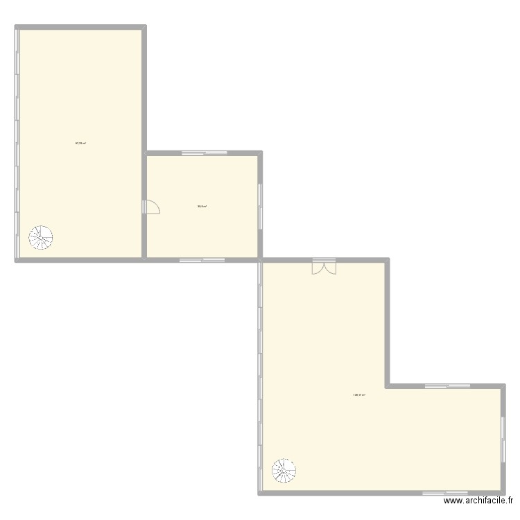 coworking. Plan de 3 pièces et 277 m2