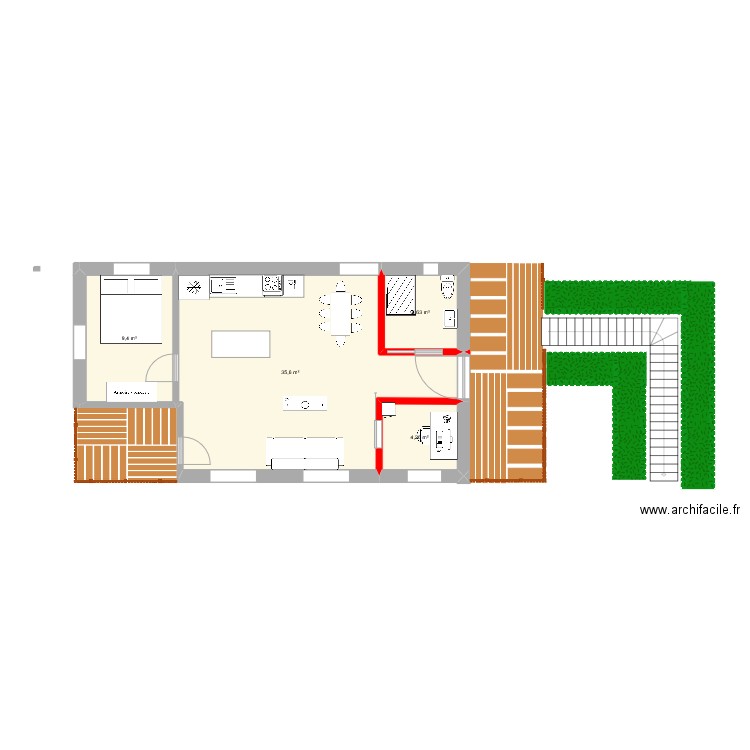 projet maison. Plan de 4 pièces et 54 m2