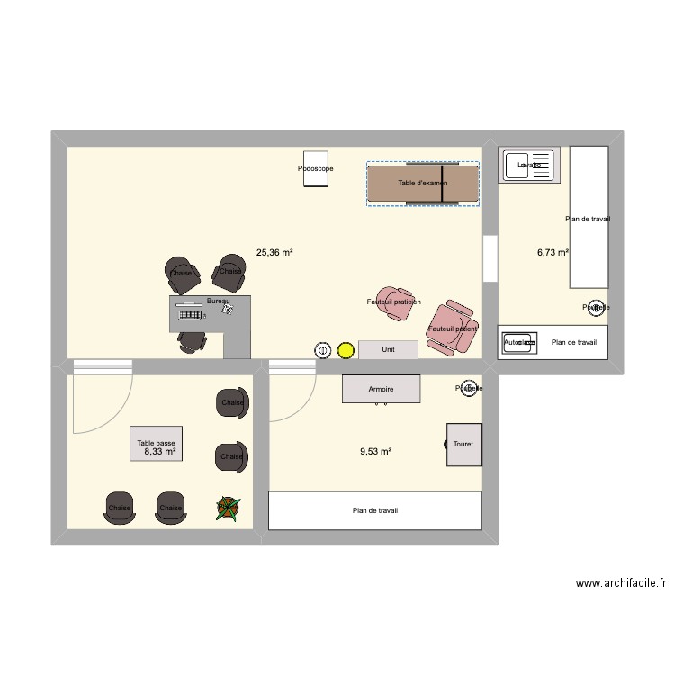 Cabinet. Plan de 4 pièces et 50 m2