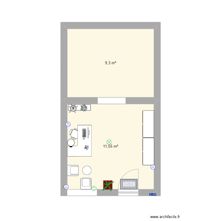 mon institut. Plan de 2 pièces et 21 m2