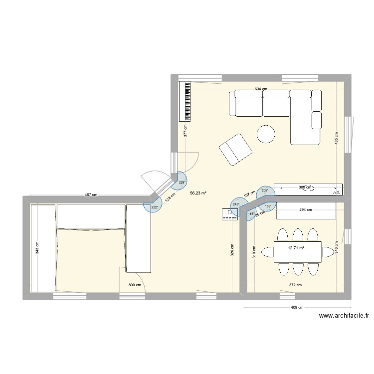 La Madona rez de chaussé. Plan de 2 pièces et 69 m2