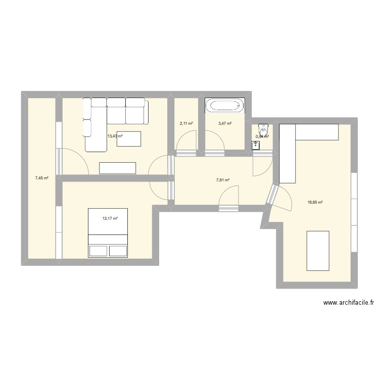 Plan Appartement Meublé. Plan de 8 pièces et 66 m2