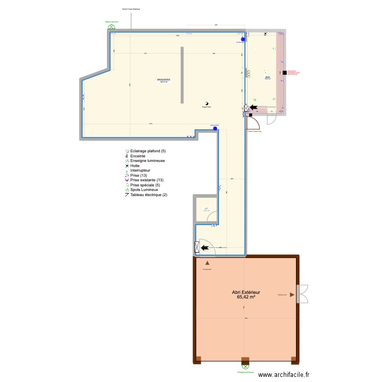 Implant. Elec.. Plan de 3 pièces et 142 m2