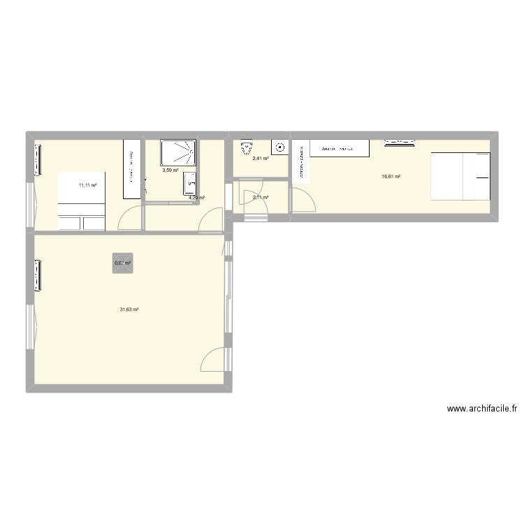 Ferriere appartement 3 . Plan de 8 pièces et 72 m2