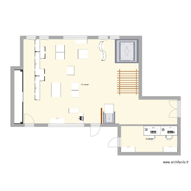 ludothèque. Plan de 2 pièces et 87 m2