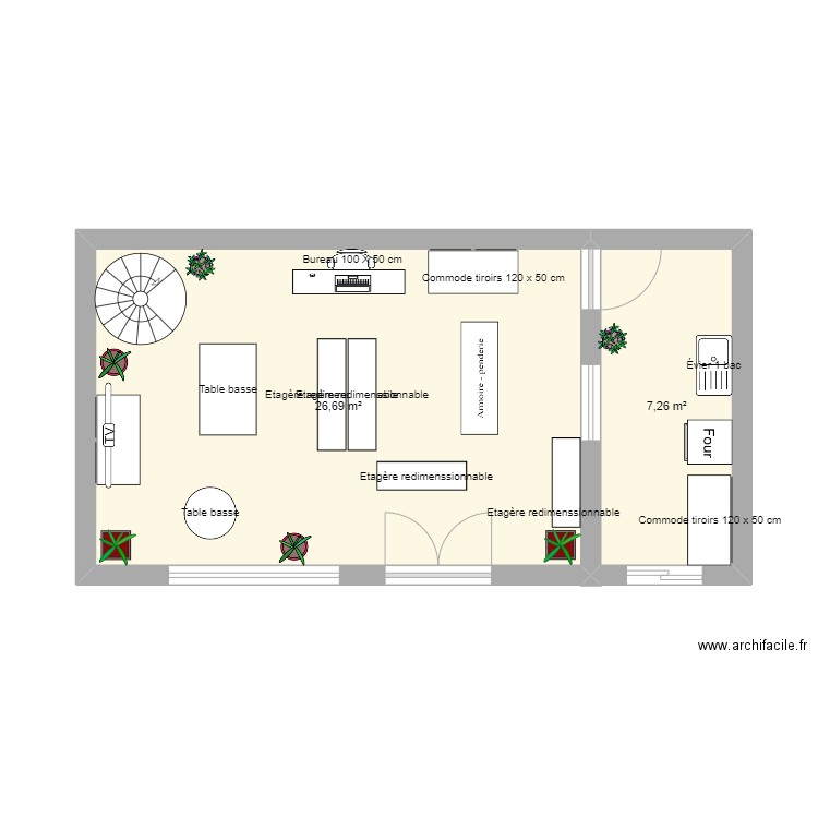 Plan du magasin. Plan de 2 pièces et 34 m2