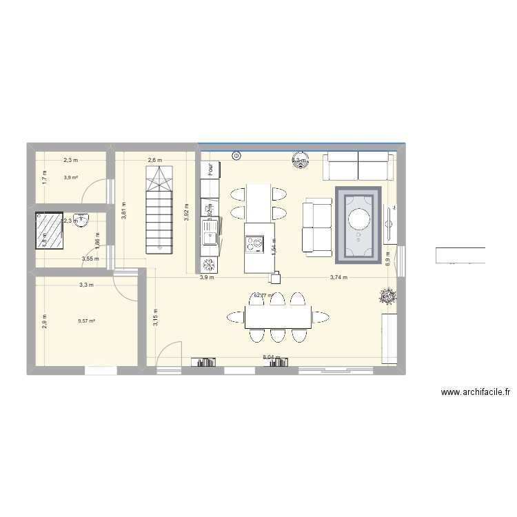 Maison Lagraul. Plan de 3 pièces et 76 m2